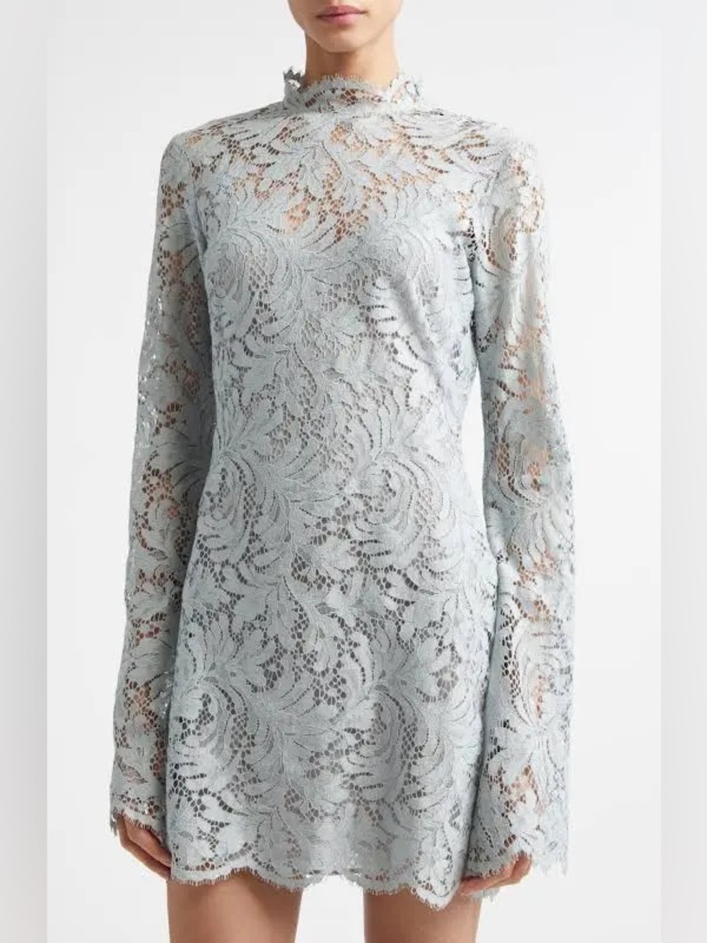 A.L.C. Pale Blue Lace Long-Sleeve Mini Dress